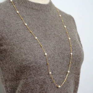 Collier En Perles D'eau Douce Et Acier Inoxydable Longue Chaîne Perlée Minimaliste Élégant Bijoux Femme