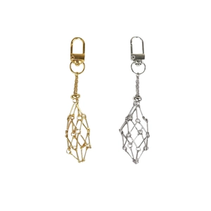 Minimalist crystal stone keychains in gold and silver finish with geometric hollow frames