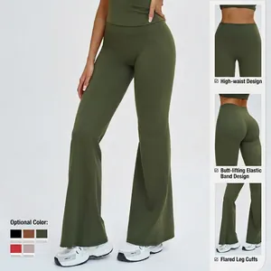 Pantalon de yoga évasé vert olive à taille haute avec effet push-up sculptant