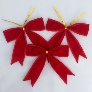 Nœuds de Noël en Velours Rouge Avec Liens Dorés Pour Décoration de Sapin Ornements Emballage Cadeaux Fait Main Mariage Fête