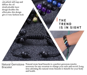 Détail du bracelet de yoga en pierre naturelle double couche avec perles de lave