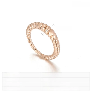 Detail of 5mm twisted croissant ring in rose gold finish with 3D spiral texture