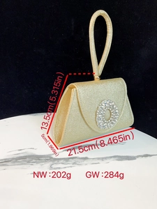 Goldene Pailletten-Abendtasche mit Strass-Schnalle und Maßen von 21,5x13,5x5cm