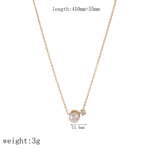 Detailed view of 18k gold plated necklace featuring a 13.4mm pearl and zircon pendant