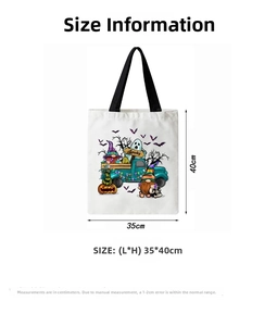 Size specification for Halloween canvas tote bag with 35cm width and 40cm height measurements