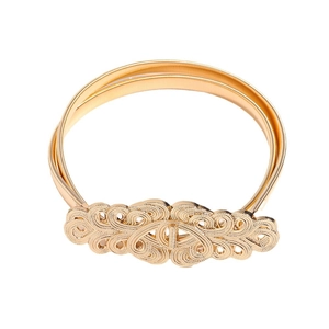 Elegant gold elastic spring waist chain belt with heart rhinestone bow buckle decoration