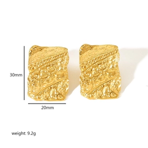 Vintage irregular textured 18K gold stainless steel earrings measuring 30mm by 20mm