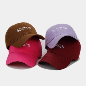 Classic cotton baseball caps with Brooklyn embroidery in brown, purple, pink and red colors