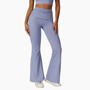 High-waist flared yoga leggings in lilac purple with moisture-wicking stretch fabric