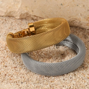 Wide Mesh Bracelet Stainless Steel Minimalist Detachable Weaving Bangle Fashion Jewelry For Women Chic Industrial Style