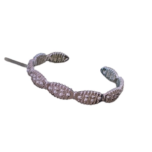 Minimalist double-layered silver zircon open bangle with spiral textured metal surface