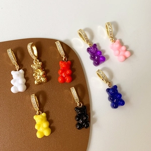 Bear pendant necklace in eight colors with freshwater pearls and sparkling crystal details