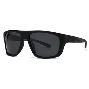 Classic polarized matte black square sunglasses with dark grey lenses for men's driving