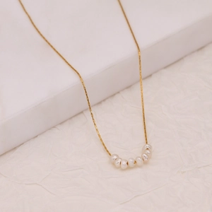 Freshwater Pearl Necklace Stainless Steel 18K Gold Plated Minimalist Clavicle Chain Jewelry For Women Elegant Gift