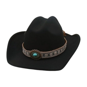 Western black felt cowboy hat with ethnic turquoise band for leisure holiday style