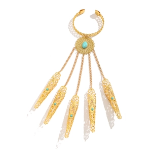 Bracciale ad anello dorato con anelli armatura traforati e dettagli in turchese gotico
