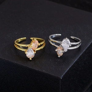 Exquisite two-tone drop zircon open ring in gold and silver finish with sparkling gemstones