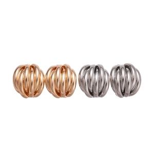 Multi-layer textured geometric sphere earrings in polished gold and silver metal finishes
