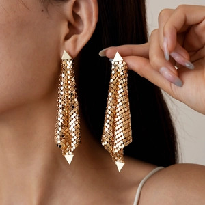 Geometric Metal Mesh Drop Earrings Alloy With 925 Sterling Silver Earring Post Oversized Fashion Jewelry For Women