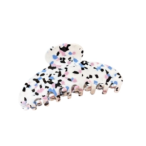 Chic acetate shark hair claw clip with colorful terrazzo pattern and long teeth for women