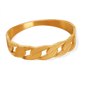 Gold hollow chain link bracelet with matte texture and side hinge closure for women