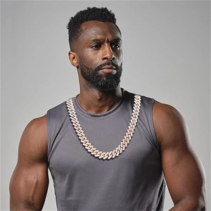Hip hop rose gold cuban chain necklace with glittering rhinestones for men on male model