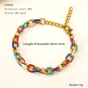 Detail showing 18k gold plated 304 stainless steel Cuban chain with colorful enamel