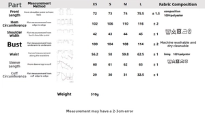Size chart for pink oversized blazer including shoulder, bust, and sleeve measurements