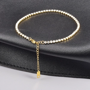 Tennis Anklet Bracelet 316L Titanium Steel 18K Gold Plated Zircon Inlaid Adjustable For Women Summer Jewelry