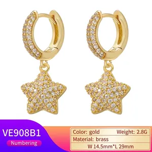 Chic gold-plated star dangle earrings with pavé cubic zirconia for women's fashion