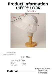 Detailed size chart for women mesh sun hat with 12cm brim and polyester fabric specs