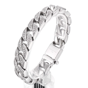 Hip hop Cuban chain bracelet in 316L stainless steel with paved zircon stones