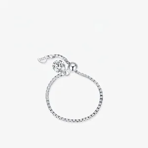 Moissanite Adjustable Chain Ring 925 Sterling Silver Round Brilliant Cut Minimalist Box Chain Heart Pendant For Women