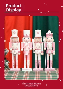 Set of four 30cm pink and white wooden nutcrackers with glitter details for Christmas