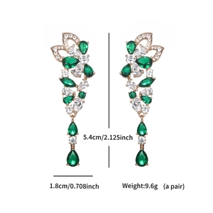 Detailed size specifications for emerald teardrop earrings with length and weight info