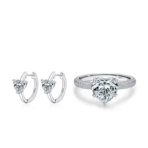 925 Sterling Silver Heart Zircon Jewelry Set For Women Romantic Sweet Style Ring And Ear Buckles Accessory