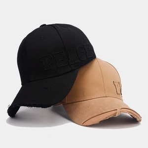 Distressed cotton baseball cap with PEACE 3D embroidery for a vintage aesthetic look
