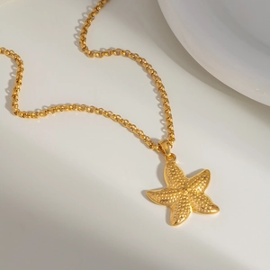 Minimalist stainless steel gold starfish pendant necklace on o-chain for women