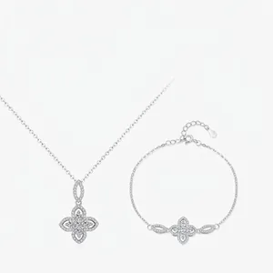 925 Sterling Silver Clover Flower Necklace And Bracelet Jewelry For Women French Retro Elegant Luxury Cubic Zirconia