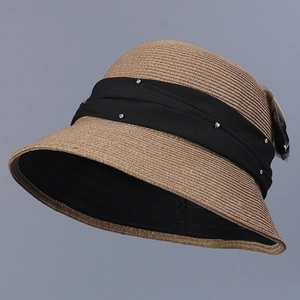 Damen Strohhut Faltbarer Papierfaser Sonnenhut Mit Strassband Breiter Krempe Sommer Strand Eleganter Fischerhut
