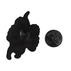 Black cat wizard enamel pin back view with durable rubber clutch for Halloween brooch