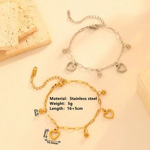 Elegant 18k gold and silver stainless steel bracelets with heart charms and steel beads