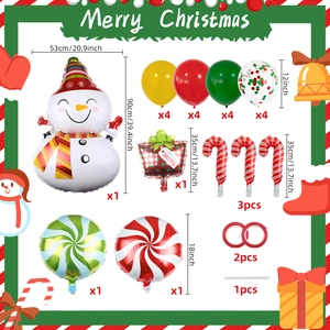 Detailed breakdown of Christmas party balloon set components with snowman and candy canes