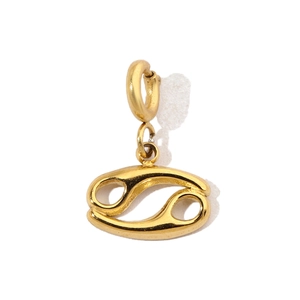 Macro shot of 18k gold plated stainless steel Cancer zodiac pendant for DIY jewelry