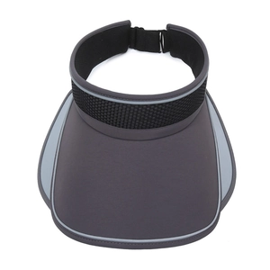 Dark grey open-top sun visor hat with breathable mesh and reflective safety strips