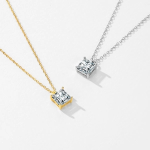 Square cut cubic zirconia pendant necklaces in gold and silver finish on O-chains
