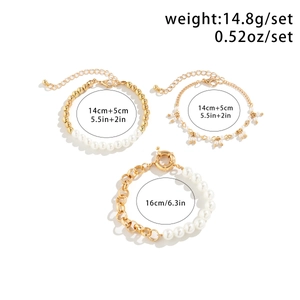 Detailed size and weight specs for the 3pcs gold chain and pearl bracelet set