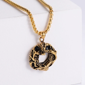 Chinese Dragon Pendant 304 Stainless Steel Retro Vintage Round Circle Animal Jewelry Accessory For Men Women Gift Charm