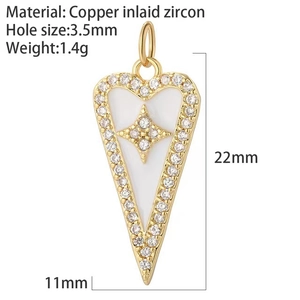 Detailed size view of copper zircon heart pendant with enamel and starburst inlay