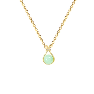 Elegant gold lucky bag necklace with green bead and sparkling crystal accents
